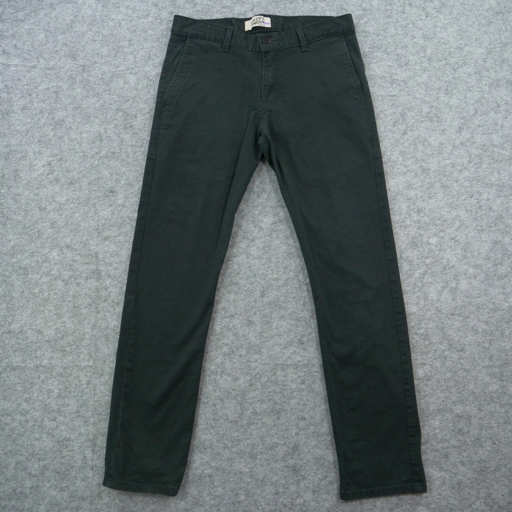 Naked and famous Pants Mens 30 Black Slim Chino Flat Front Mid Rise Stretch
